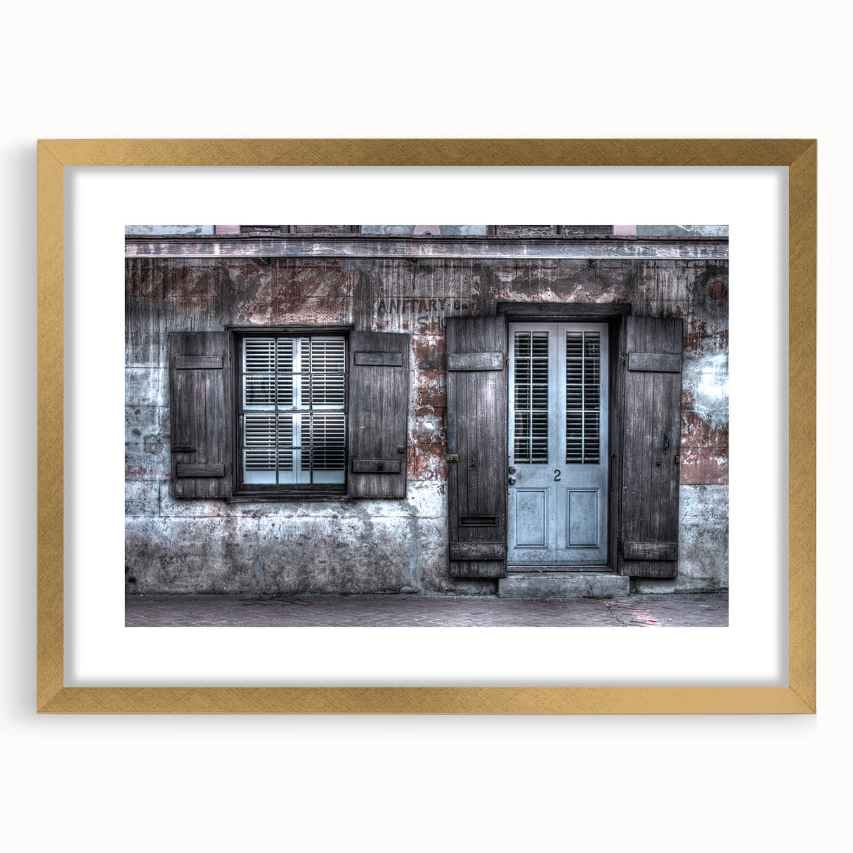 Extra large wall art featuring an abstract depiction of New Orleans in textured tones of gold and cream.