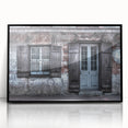 Large abstract wall art depicting New Orleans skyline in muted gray on black framed acrylic.
