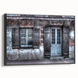Black and white vintage poster art of New Orleans landscape on framed canvas, ideal for bedroom wall decor.
