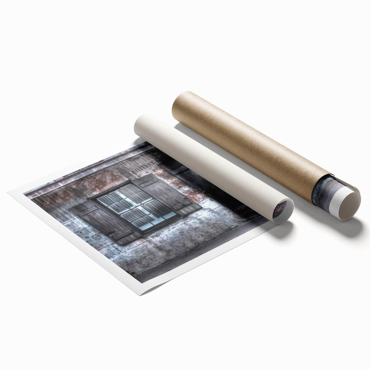 Rolled print of New Orleans scenery with muted floral designs in large format, ideal for classy bathroom wall art.