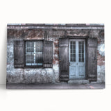 Black and white photo of New Orleans street on stretched canvas, ideal for kitchen wall art.