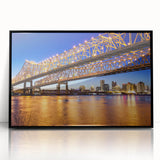 Large abstract wall art featuring a Louisiana scenery in muted earth tones on a framed acrylic.