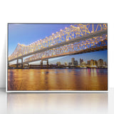 Acrylic print of Louisiana scenery in art deco style, featuring pastel shades, framed in white, ideal for nursery wall art.