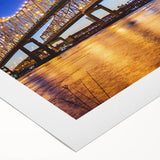 Art deco poster featuring a stylized Louisiana landscape in muted green and brown tones on rolled canvas.