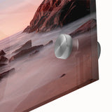 Large abstract depiction of Acadia, Maine in muted earth tones on acrylic glass, suitable for dining room art.