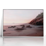 Acadia National Park scenery on white-framed acrylic, featuring muted earth tones, ideal for modern art wall decor.
