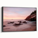 Black and white framed canvas of Acadia, Maine landscape, ideal for bedroom wall decor.