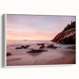 Vintage poster art of Acadia National Park with vibrant colors on a large framed canvas, ideal for living room decor.