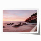 Rolled print of Acadia National Park with lush greenery and calm waters, ideal for art wall dining room.