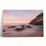 Black and white photograph of Acadia National Park on stretched canvas, ideal for kitchen wall art.