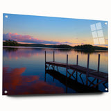 Acrylic print of a serene Maine landscape in muted blue and green tones, suitable for bedroom or dining room decor.