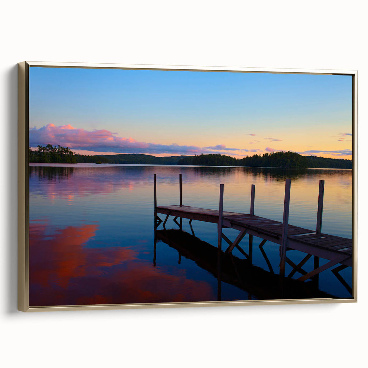 Framed canvas wall art featuring a vintage-style landscape of Maine with muted gold and black tones, ideal for bedroom decor.