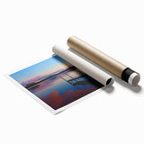 Extra large rolled print of a serene Maine landscape with muted green and blue tones, ideal for classy bathroom wall art.