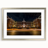 Textured art print of abstract Annapolis scenery in muted colors on a silver-framed mat, suitable for bedroom decor.