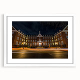 Abstract art print of Annapolis scenery in muted blue and green tones, framed with a white mat.