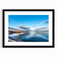 Abstract art print of Chesapeake Bay in vibrant colors on a textured, extra large canvas, framed in black.