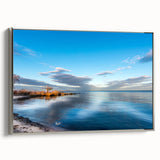 Framed canvas of vintage-style Chesapeake Bay landscape in monochrome black, ideal for bedroom wall art.