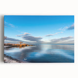 Black and white photograph of Chesapeake Bay on stretched canvas, ideal for kitchen wall art.