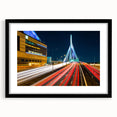 Extra large abstract art print of colorful Boston skyline, textured finish on framed canvas, ideal for living room decor.