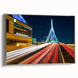 Framed canvas landscape art painting featuring a vintage-style Boston cityscape in colorful and black tones.
