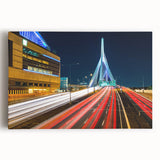 Black and white large art print of Boston skyline on stretched canvas, suitable for kitchen wall art.