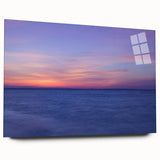 Large abstract depiction of Cape Cod in muted blue and green tones on acrylic glass.