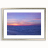 Textured abstract art print of Massachusetts Cape scenery in muted blue and gray, framed in silver, ideal for bedroom art.