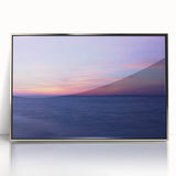 Mid-century modernist art depicting Massachusetts Cape scenery in muted blue and green tones, framed acrylic.