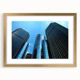 Extra large abstract art print of Detroit skyline in textured gold frame, using muted earth tones.