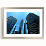 Textured abstract art print of Detroit skyline in muted gray and blue tones on a framed canvas, suitable for bedroom art.