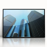 Large abstract wall art depicting Detroit skyline in muted gray and blue tones on a framed acrylic.