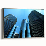 Framed canvas of vintage Detroit skyline in black and gray tones, ideal for bedroom wall art.