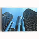 Black and white photo of Detroit skyline on large stretched canvas, suitable for kitchen art.