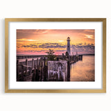 Extra large abstract art print of Michigan's Upper Peninsula in textured gold frame, ideal for living room decor.