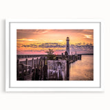 Abstract art print of Michigan's Upper Peninsula in muted earth tones on a framed white mat.