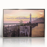 Mid-century modernist art depicting Michigan's Upper Peninsula in muted earth tones on a framed acrylic print.