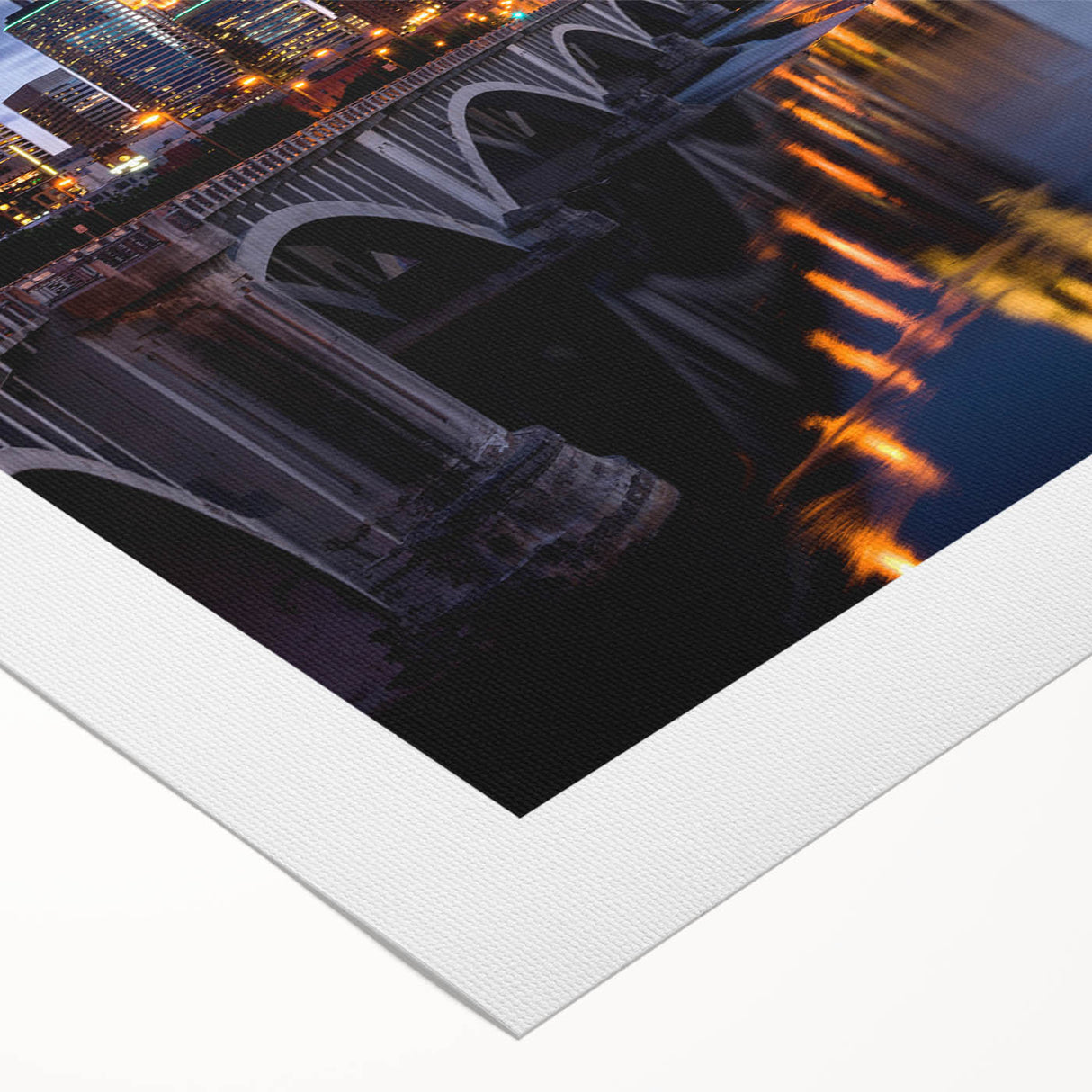 Art deco poster of Minneapolis skyline in muted blue and gray tones on rolled canvas, suitable for dining room wall art.