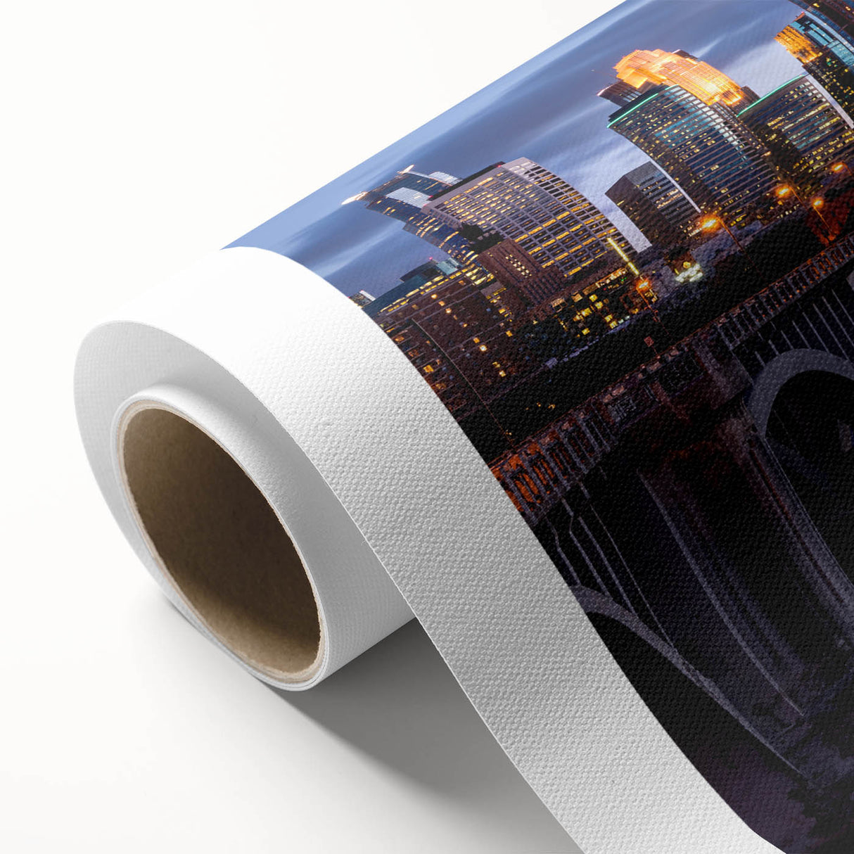 Art Deco style poster of Minneapolis skyline in pastel colors on rolled canvas, ideal for nursery wall art.