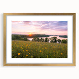 Abstract art print of Minnesota scenery in textured gold frame, featuring earth tones.