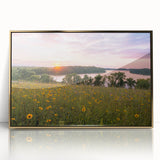 Framed acrylic print of a Minnesota landscape in mid-century modernist style with muted earth tones.