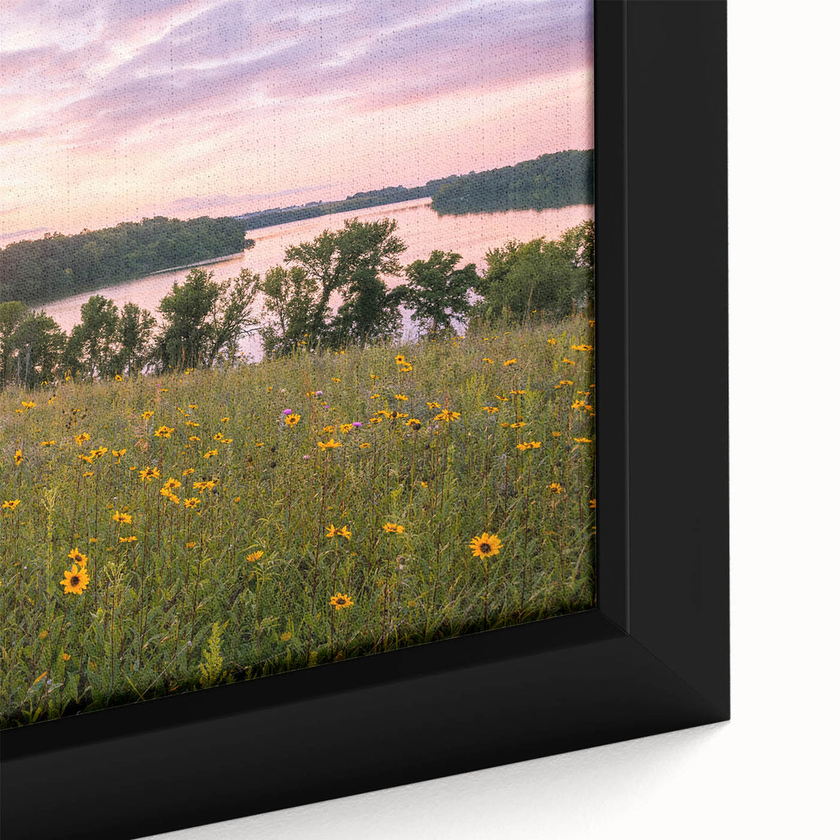 Close-up of a textured black wall art depicting a Minnesota scenery on framed canvas, suitable for living rooms.