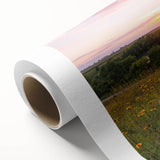 Art deco poster featuring a serene Minnesota landscape in muted green and blue tones on rolled canvas.