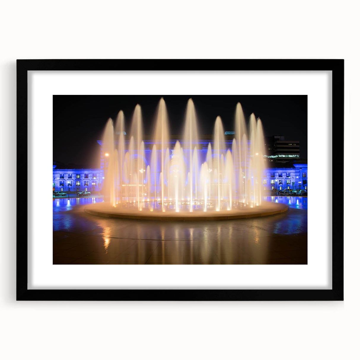 Extra large framed abstract art print of Kansas City with vibrant, textured colors on canvas, ideal for living room decor.