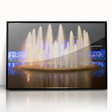 Large abstract wall art depicting Kansas City skyline in muted gray and blue tones, framed in black acrylic.