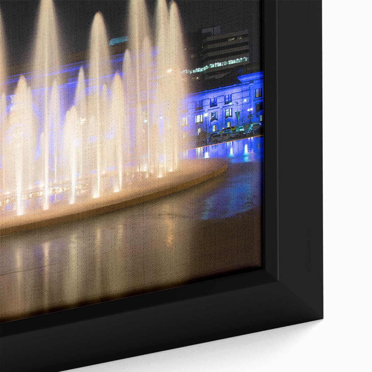 Framed canvas of Kansas City skyline in black with vibrant, textured color accents, ideal for large living room walls.