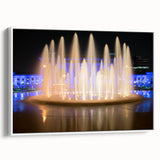 Vintage poster art of Kansas City skyline in vibrant colors on a large framed canvas, ideal for living room decor.