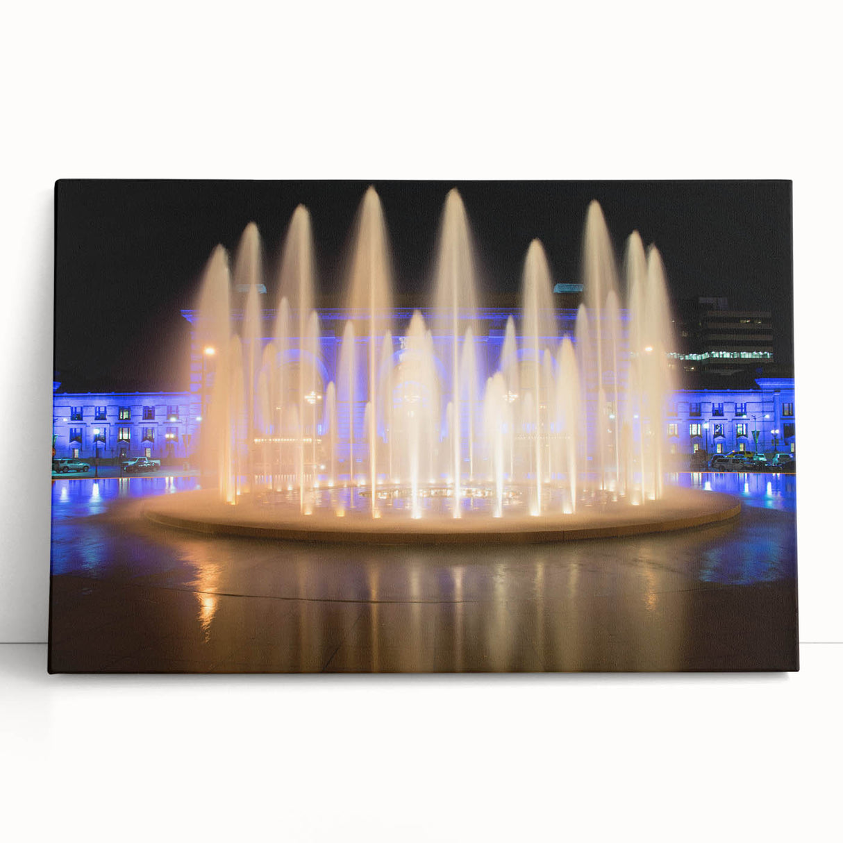 Black and white large canvas print of Kansas City skyline, suited for kitchen wall art or bedroom decor.