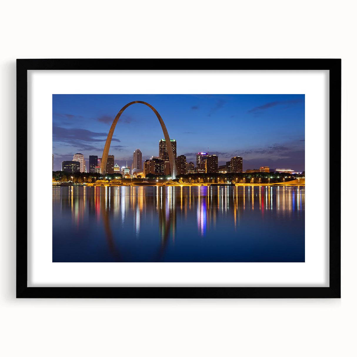 Extra large abstract art print of St. Louis skyline in vibrant colors on a textured canvas, ideal for living room decor.