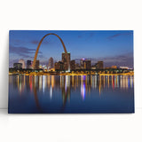 Black and white stretched canvas of St. Louis skyline, ideal for kitchen wall art.