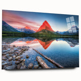 Large abstract wall art of Montana's Glacier scenery in muted blue and green tones on acrylic glass.